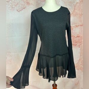 THEORY lexanda C idol wool blend top size 6 silk bell sleeve whimsigoth black